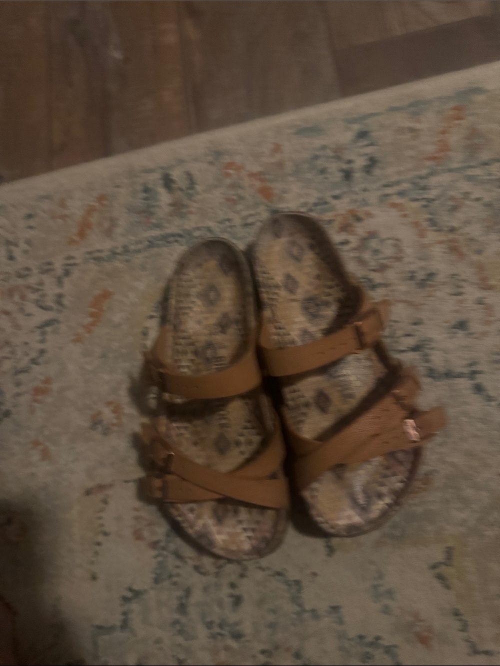 Birkenstock Brown Strappy Slide Sandals with Patterned Footbed